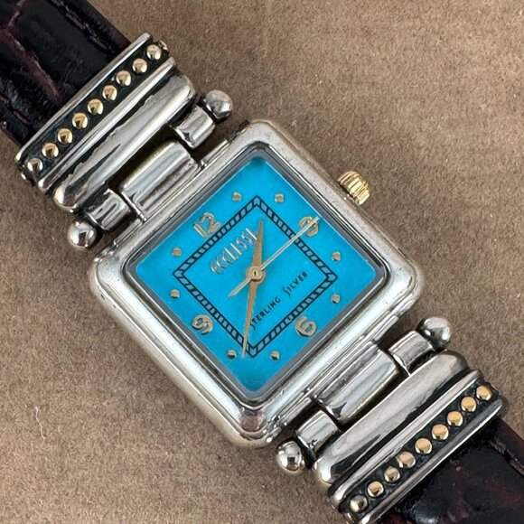 Vintage Ecclissi Sterling Silver Western Watch Turquoise Face